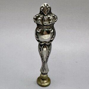 Crowned Desk Wax Seal Handle Marked SB Sterling Silver Ornate Victorian Style